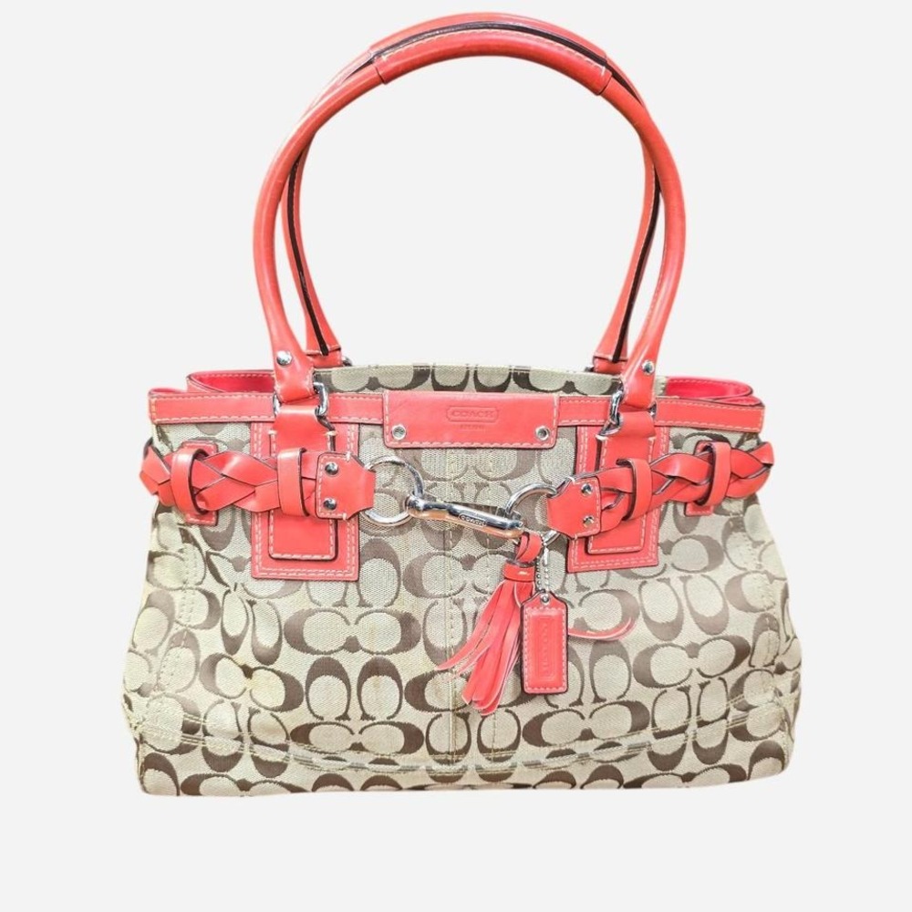 Coach Signature‎ Canvas Satchel Handbag Red Leather Trim Shoulder Bag
#coachbag